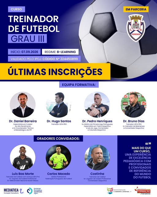 Inscrições abertas para Curso de Treinador de Futebol Grau II